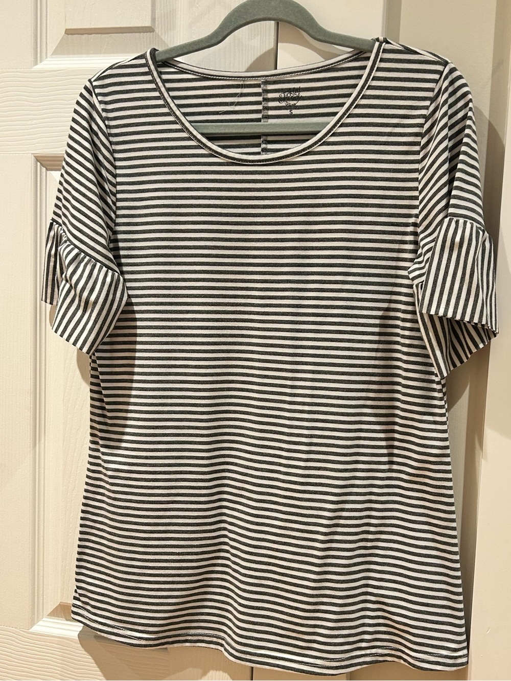 Tickled Teal Black & White Striped Short-Sleeve Tee